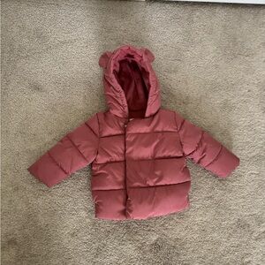 Old Navy Pink Puffer Bear Jacket with Hood 12- 18 months